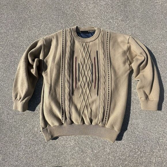 Serious Golf Sweater Mens Large Regular Beige Pullover Knit Geometric Crewneck - Picture 1 of 6